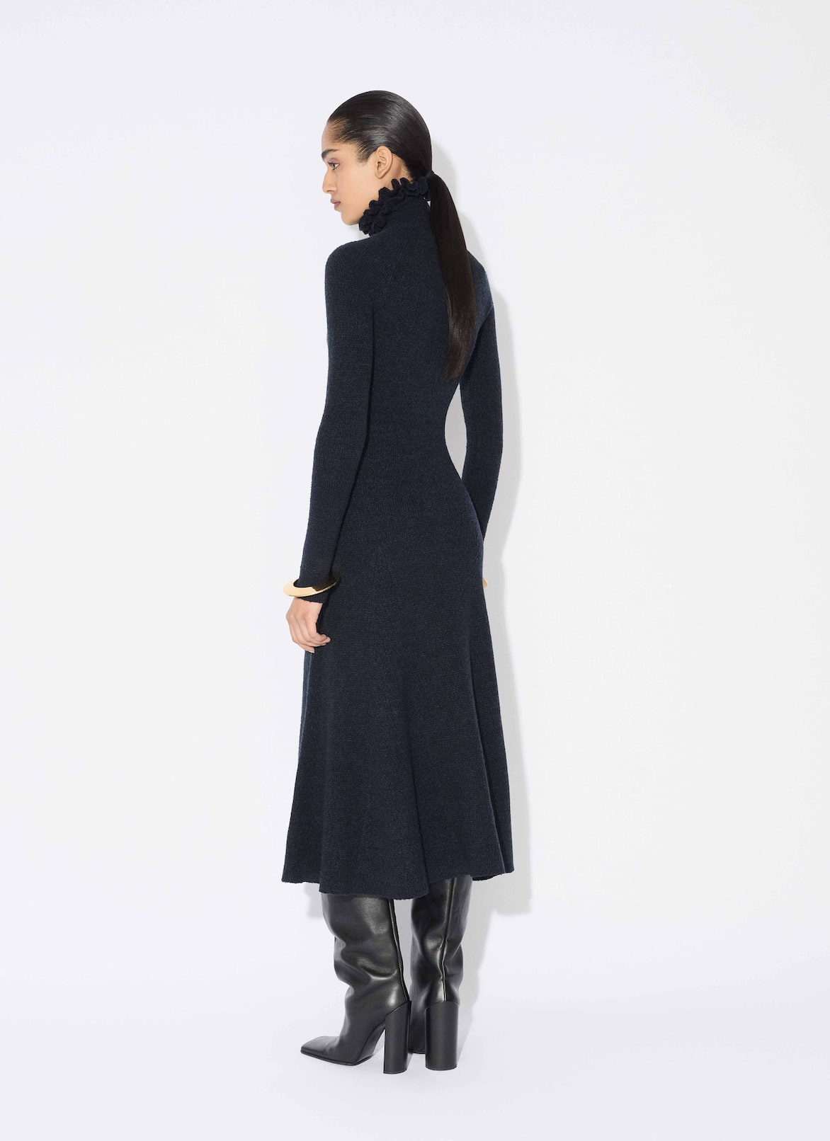 TWEED KNITTED HIGH-NECK DRESS ALAÏA MARINE TWEED KNITTED HIGH-NECK DRESS